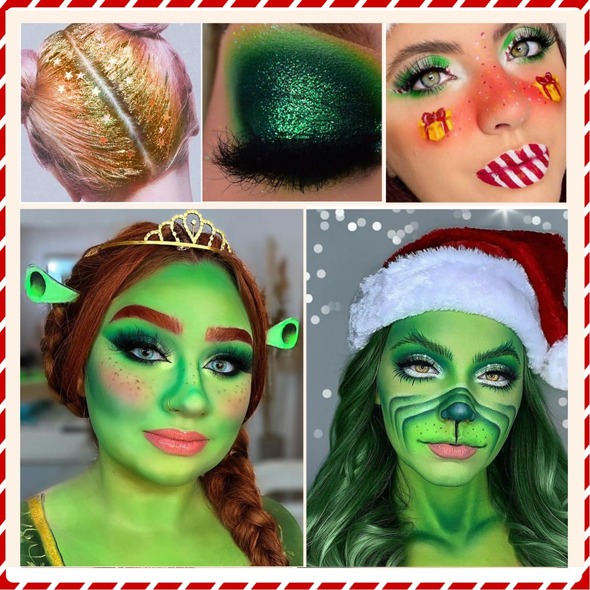 BEUSELF Green Red Eyeshadow Palette pressed glitter colors add festive sparkle