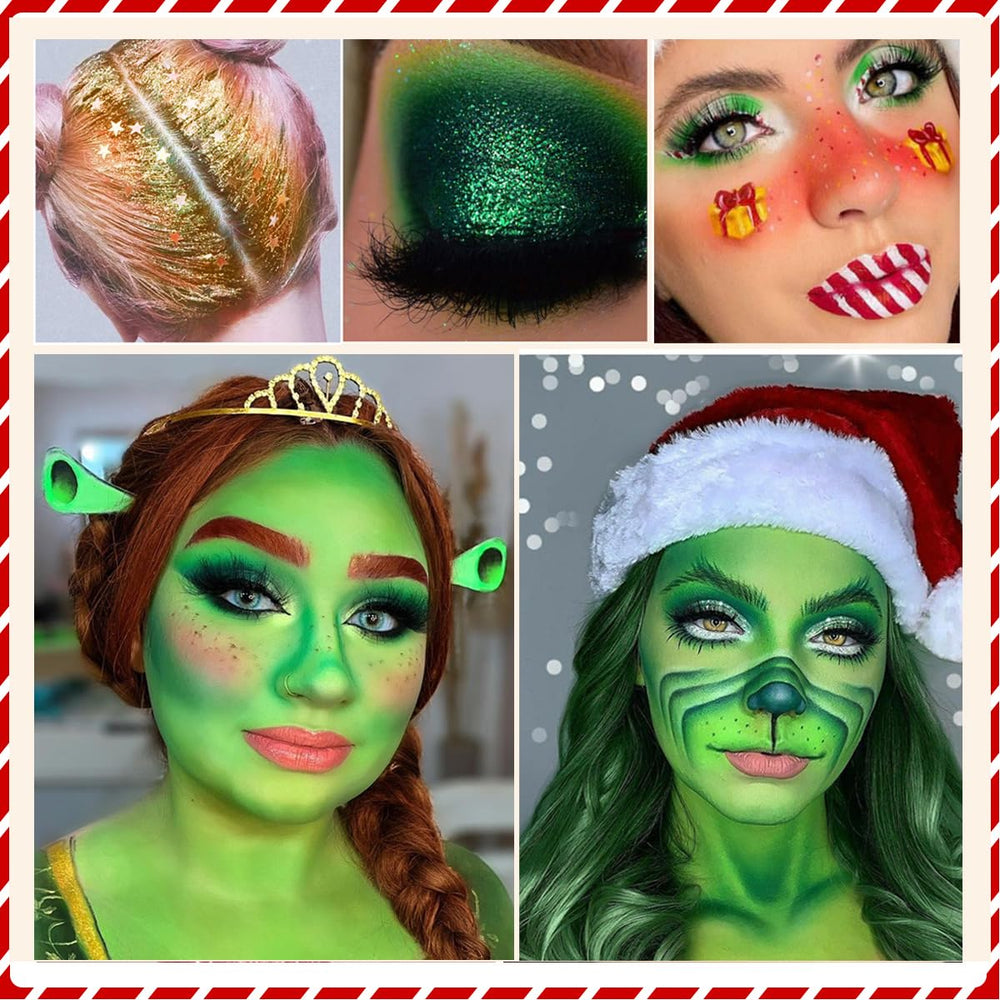 BEUSELF Green Red Eyeshadow Palette pressed glitter colors add festive sparkle
