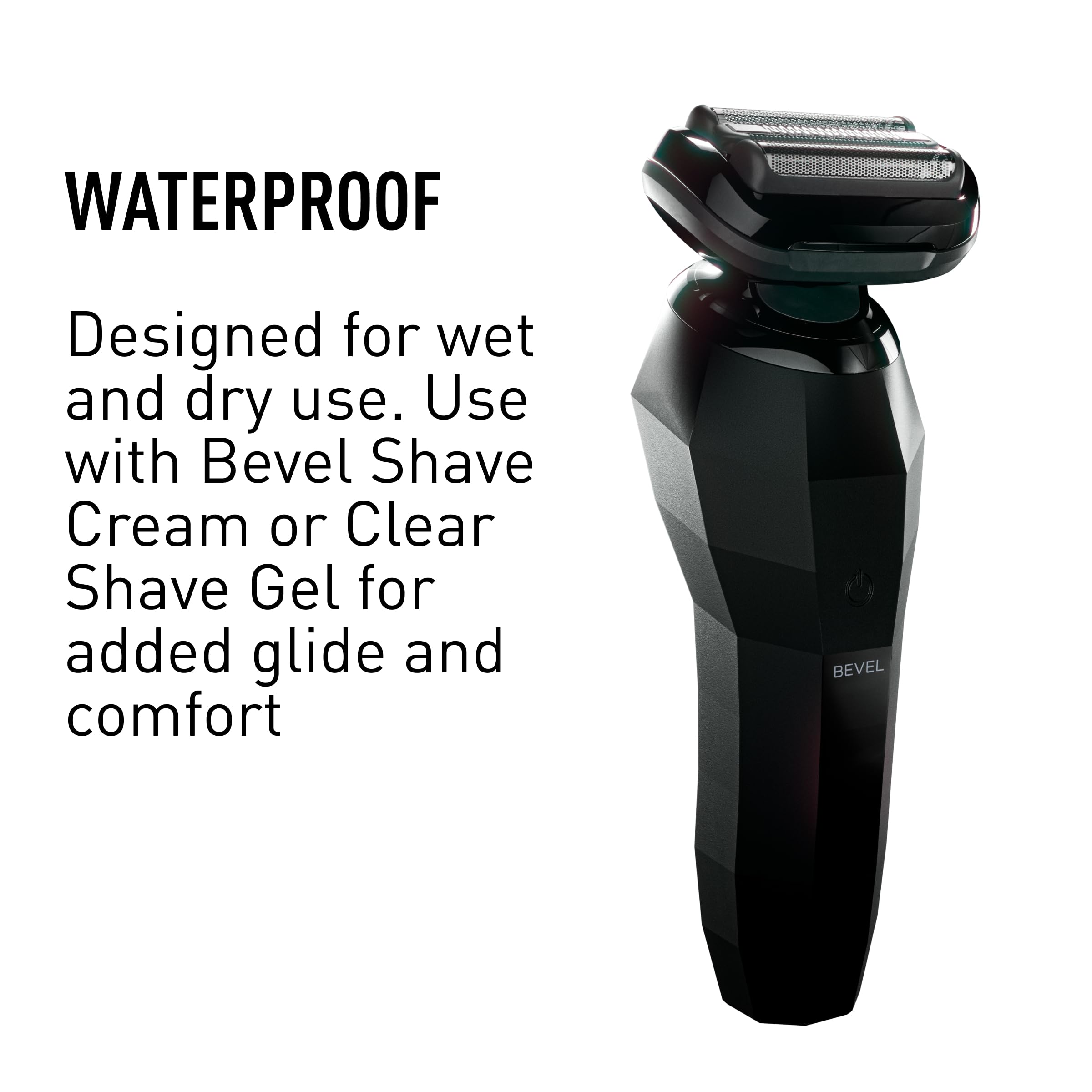Bevel cordless rechargeable shaver with long-lasting battery life.