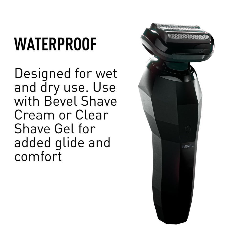 Bevel cordless rechargeable shaver with long-lasting battery life.