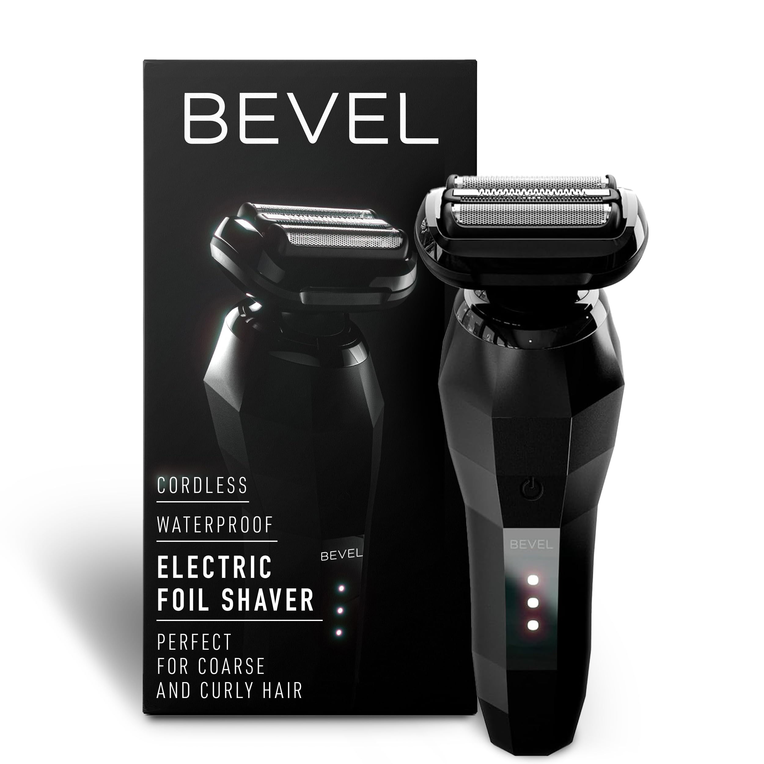 Bevel electric shaver front view for a close, comfortable shave.