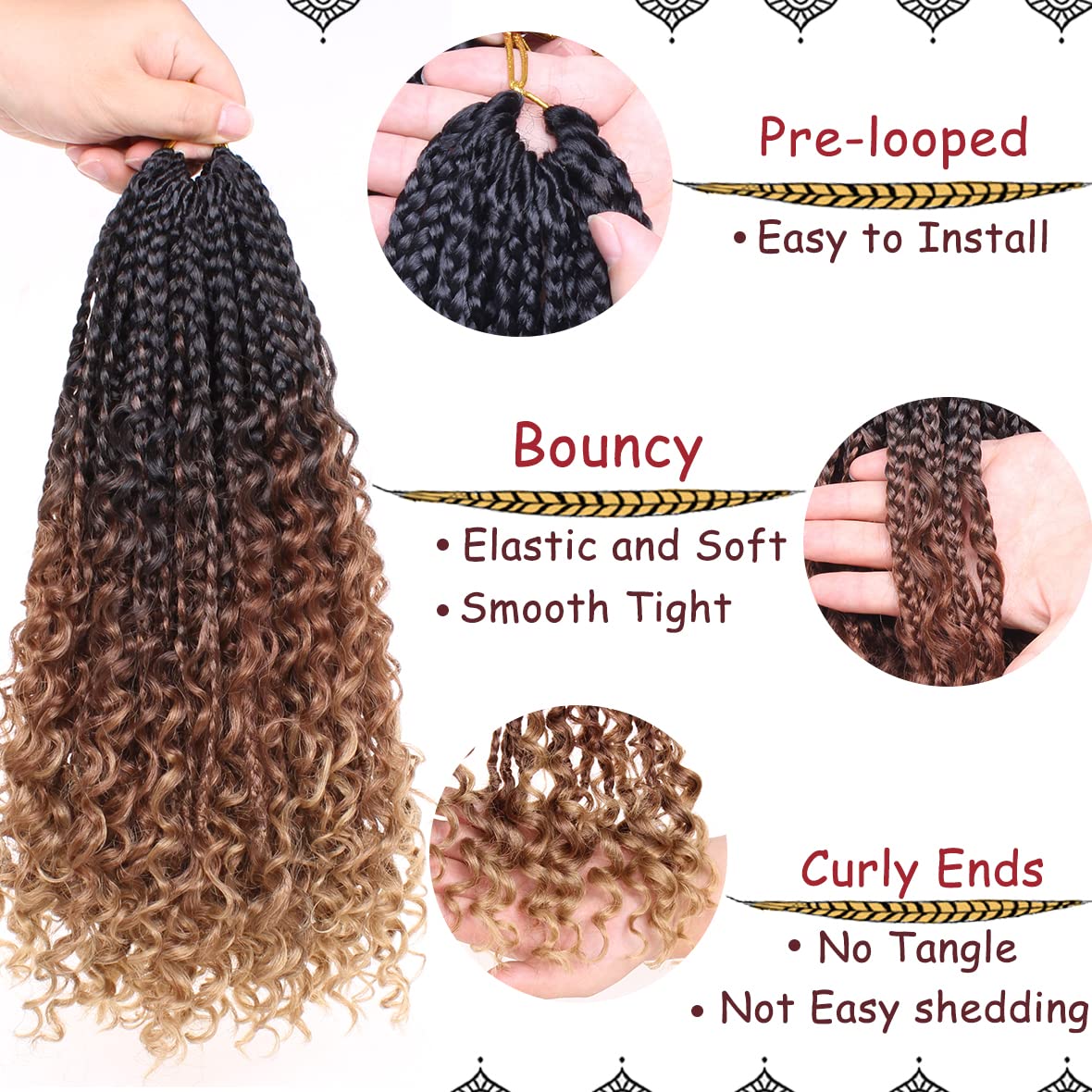 Beverlee boho box braids natural look closeup highlights curl ends.