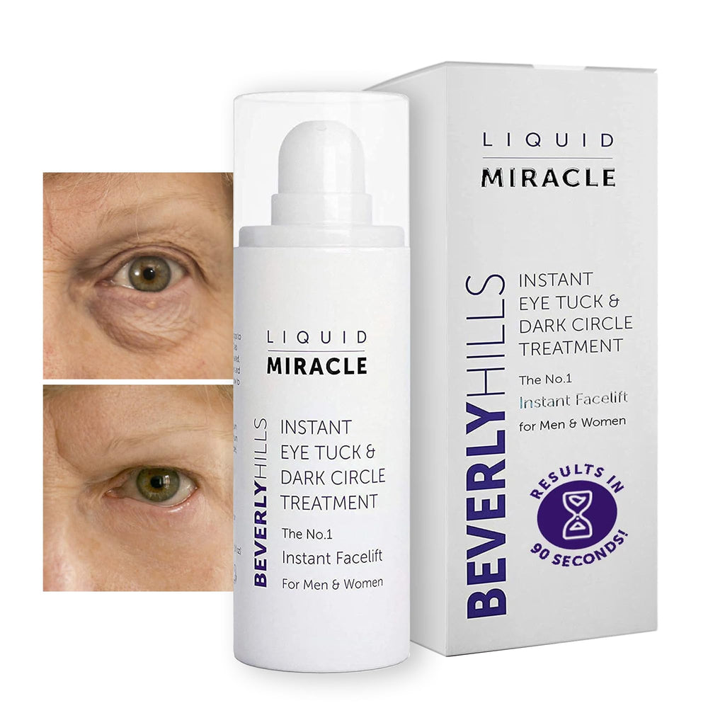 Beverly Hills Instant Facelift Eye Serum bottle on vanity may reduce under-eye puffiness