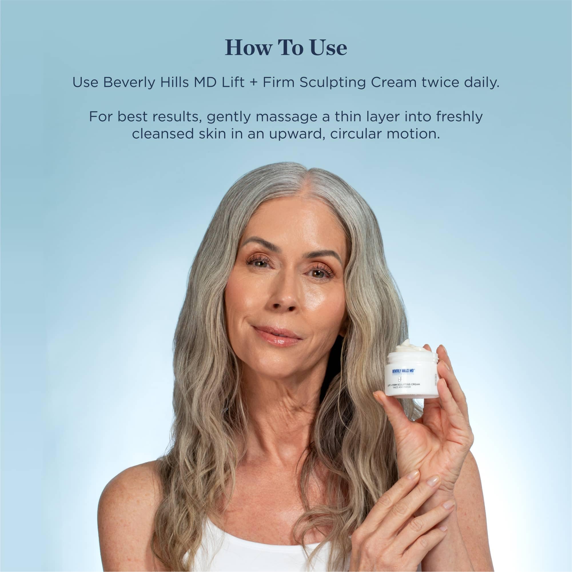 Beverly Hills MD Lift & Firm cream on décolleté illustrating smoothing and lift