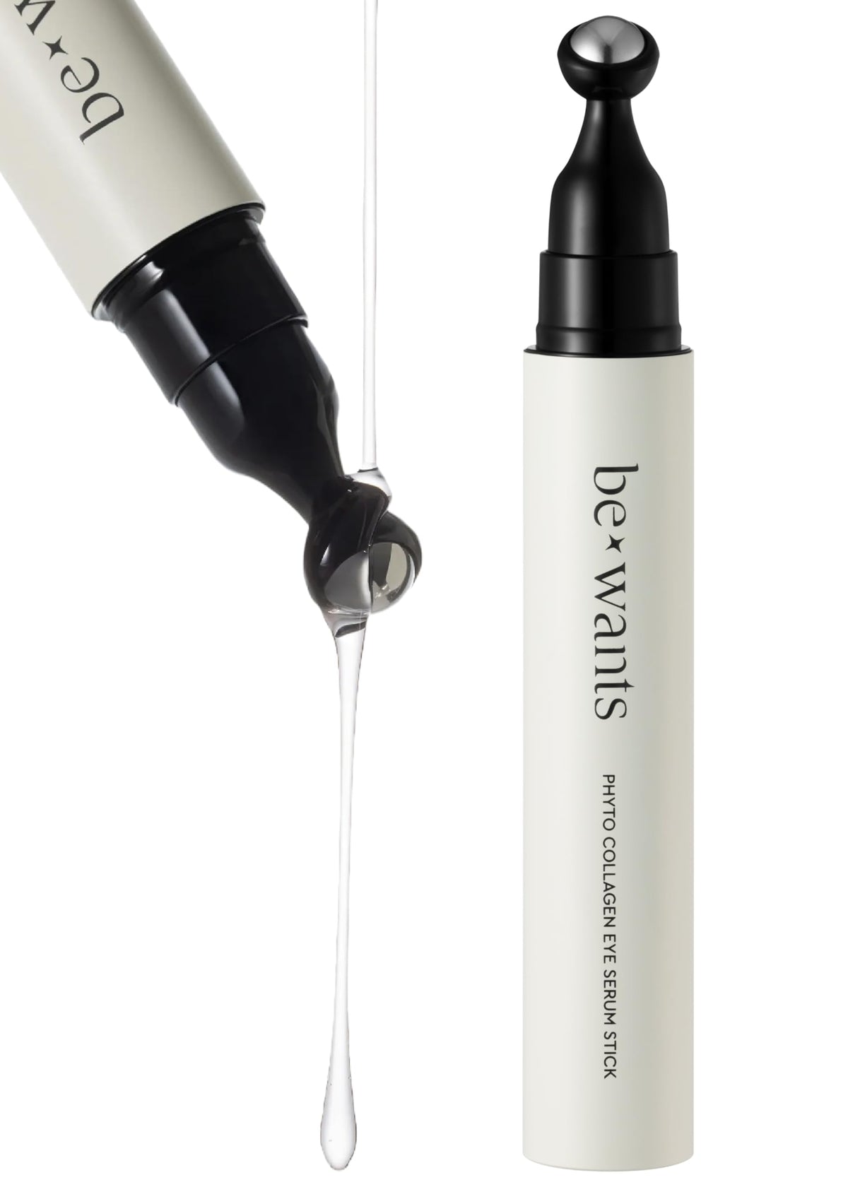BE+WANTS Instant Eye Bag Remover rolling-tip image shows targeted puffiness relief.