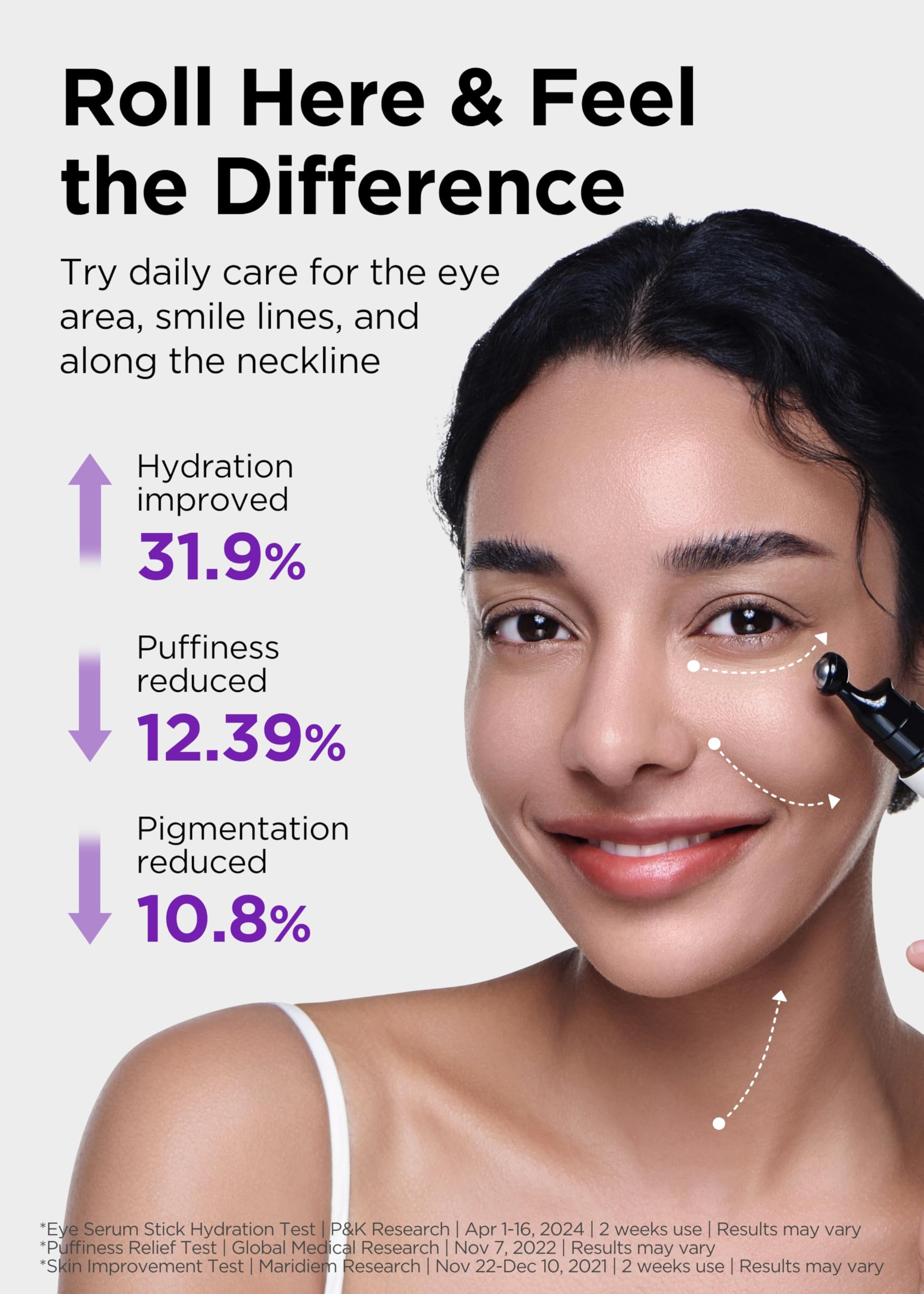 BE+WANTS Phyto Collagen Formula image emphasizes gentle hydration around the eyes.