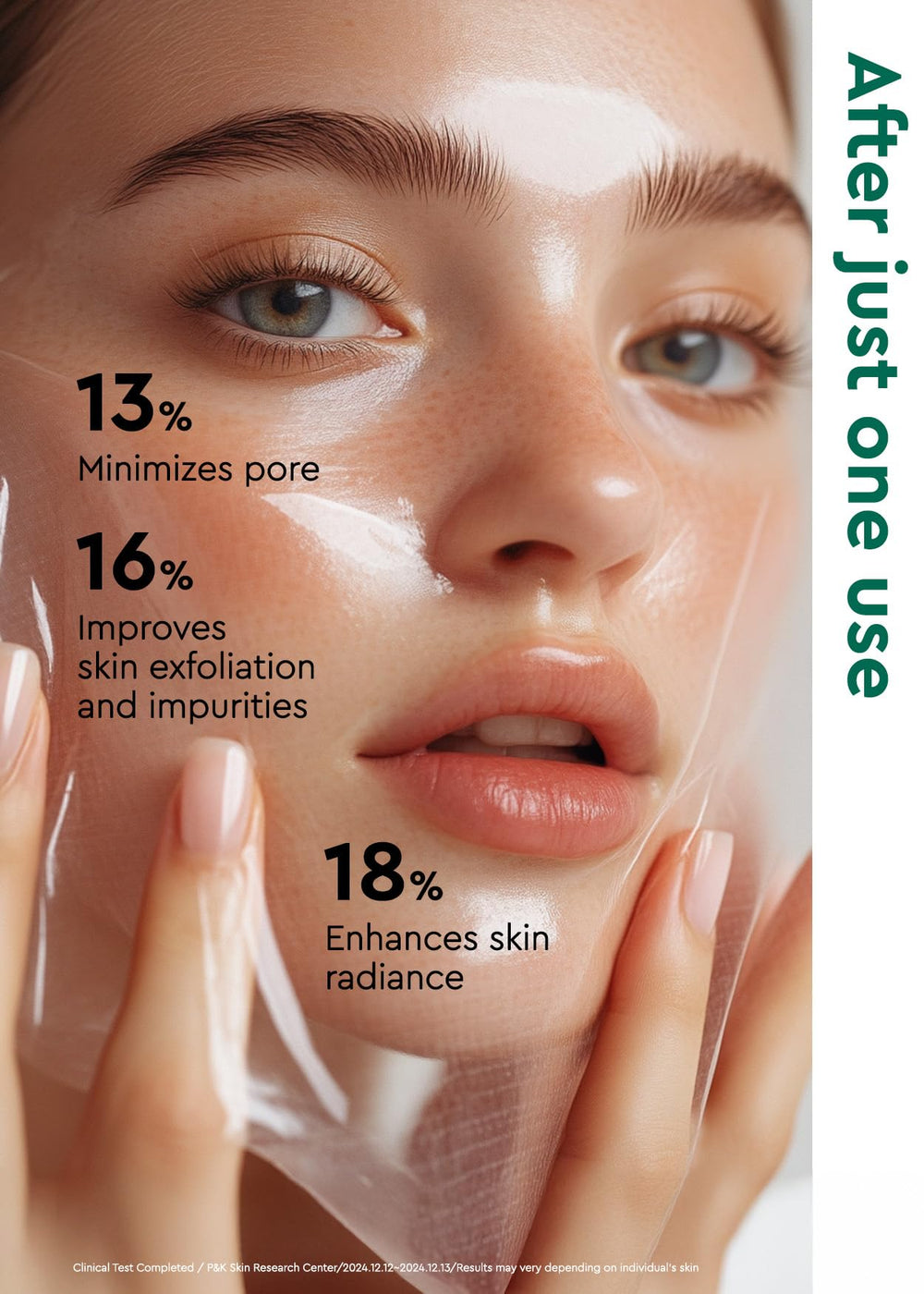 BE+WANTS Seaweed PDRN jelly mask drying into peel-off film on skin