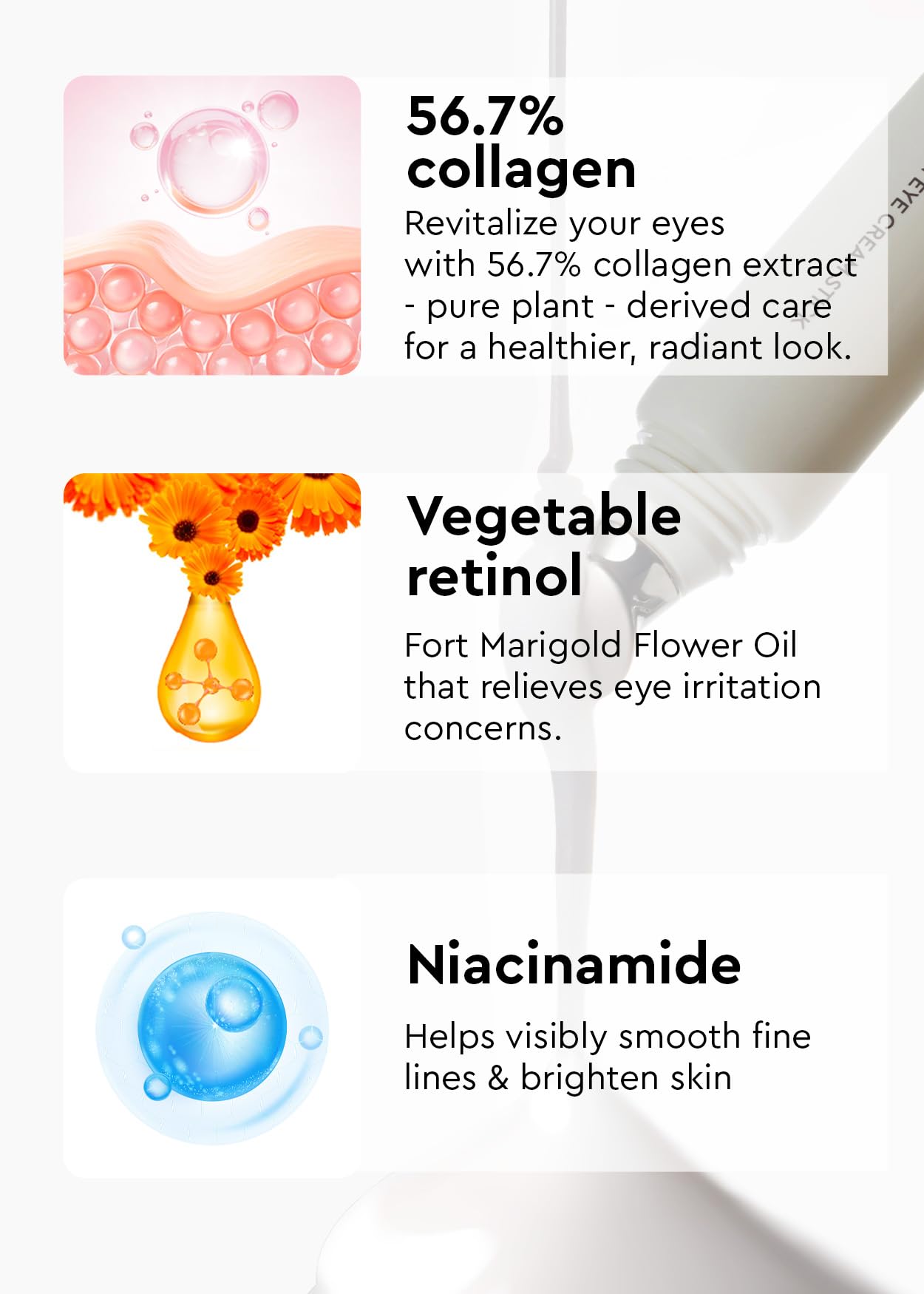 BE+WANTS Bewants under eye cream dark circles closeup shows refreshed under-eye appearance.