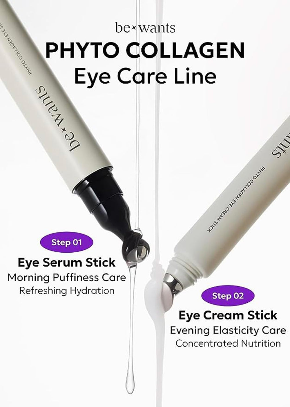 BE+WANTS Bewants under eye cream puffiness image demonstrates soothing care for tired eyes.