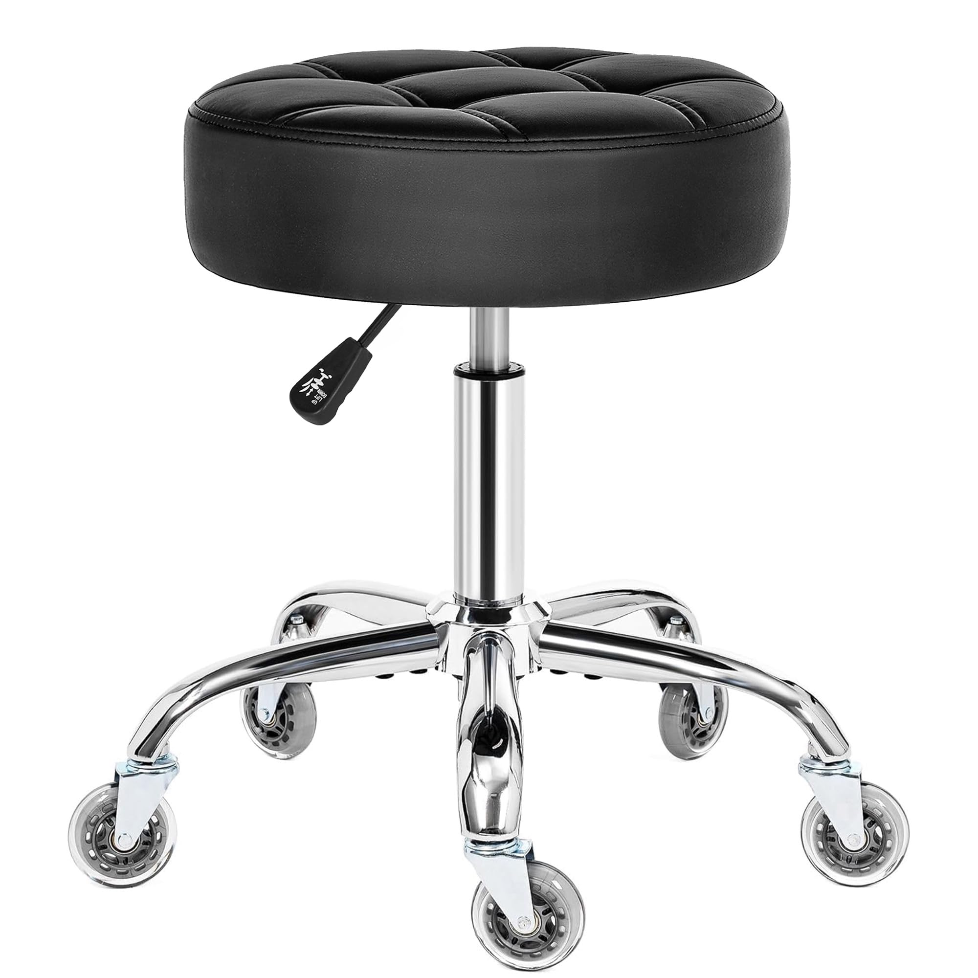 BEWISHOME rolling stool with black seat and wheels for smooth salon mobility