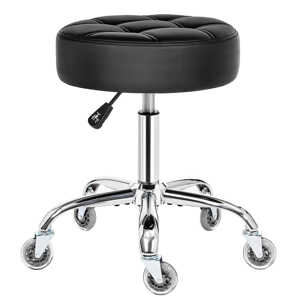BEWISHOME rolling stool with black seat and wheels for smooth salon mobility
