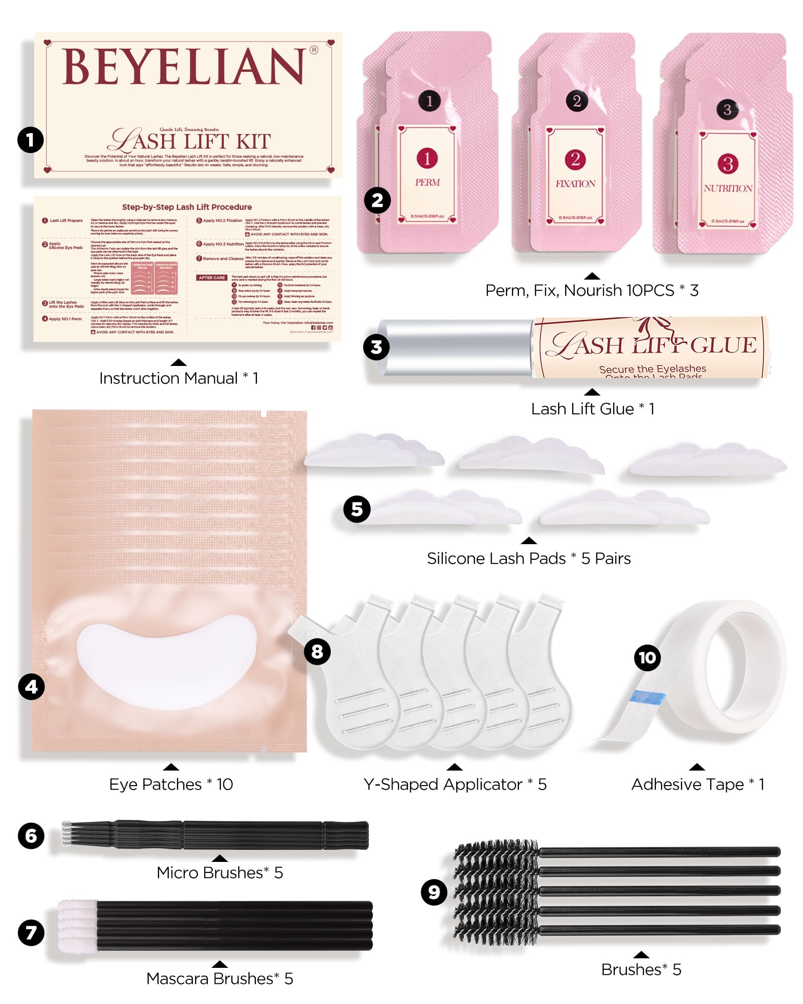 BEYELIAN Lash Lift Kit step-by-step application for salon-quality results at home.