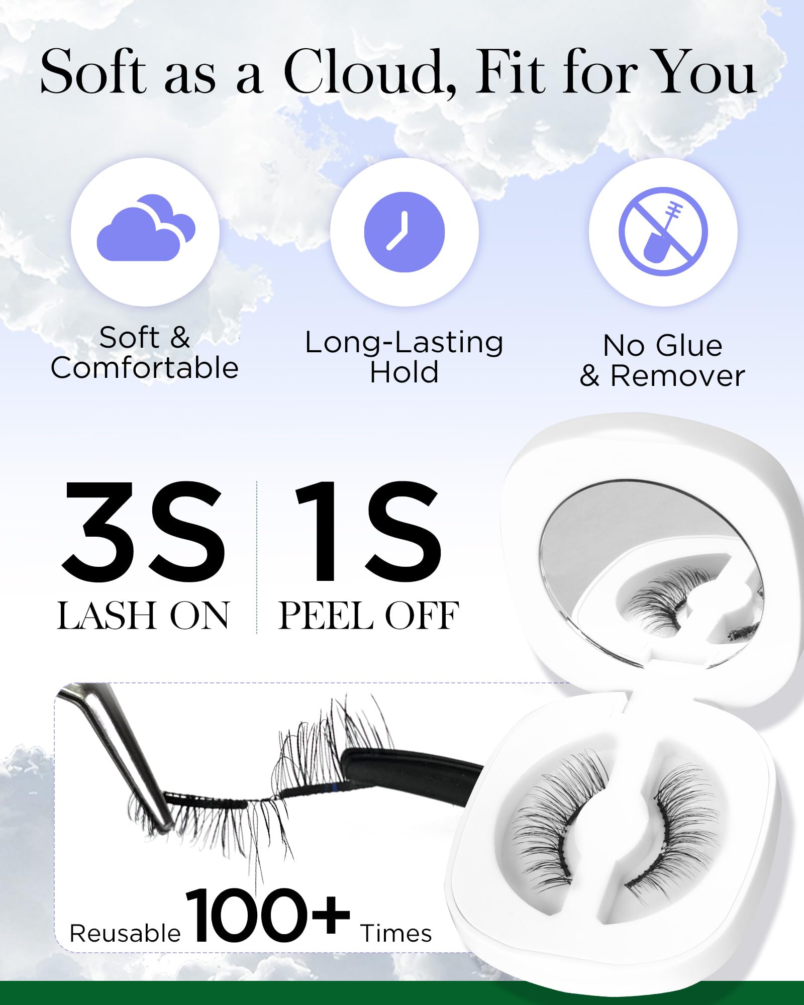 BEYELIAN applicator included demonstrates precise placement for quick, glue-free lash application.