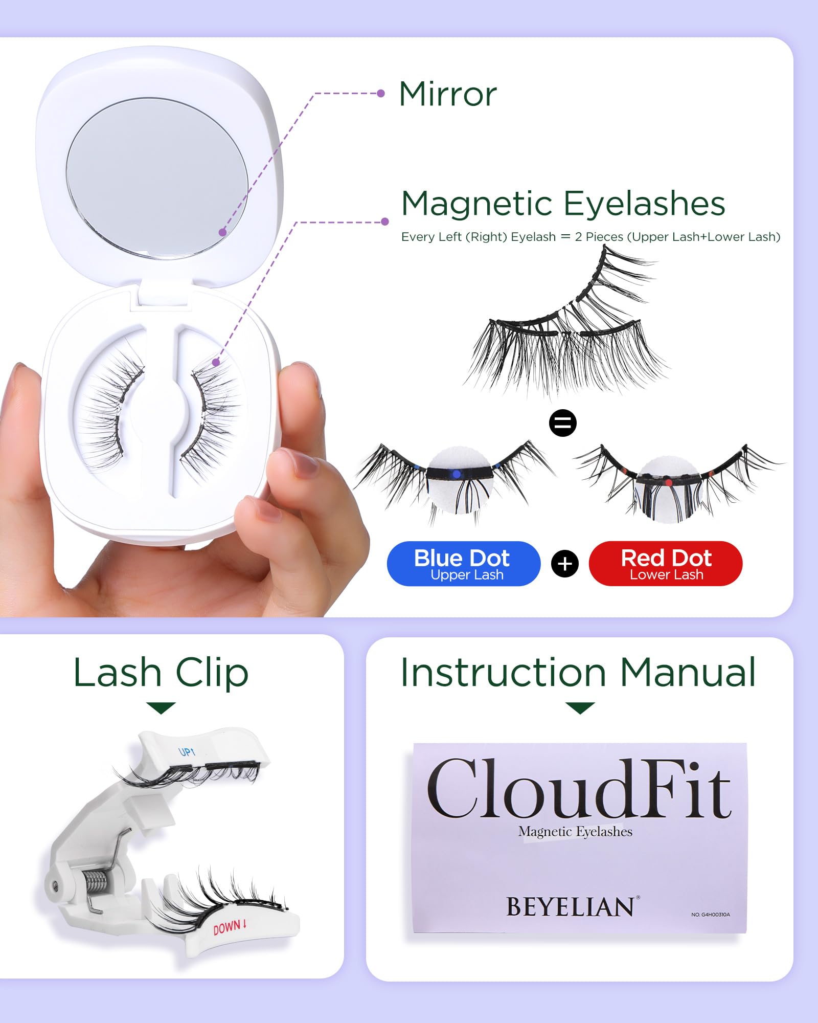 BEYELIAN magnetic eyelashes packaging displays complete kit for easy on-the-go lash upgrades.