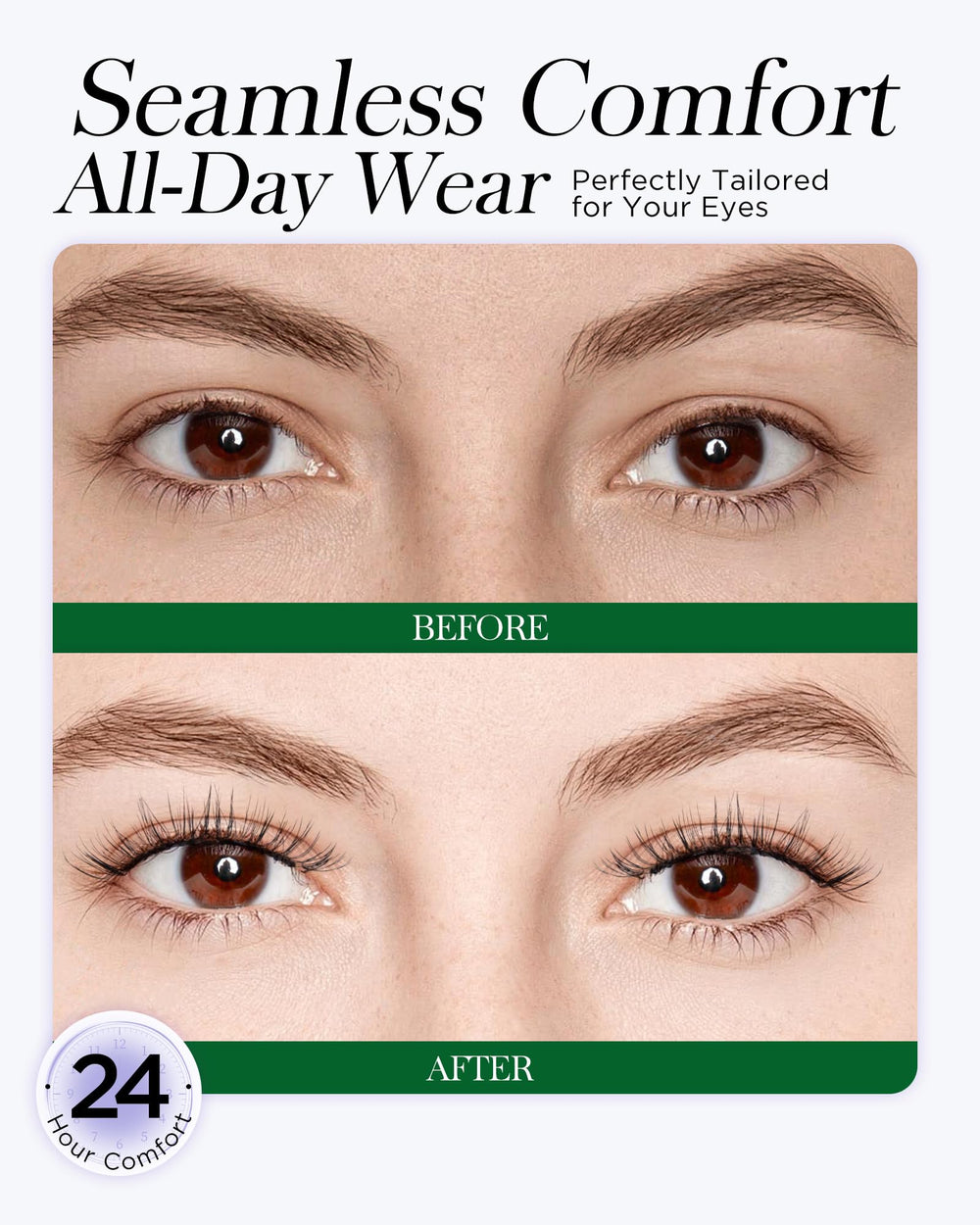 BEYELIAN on-eye mimic demonstrates natural look with a lightweight lash line.