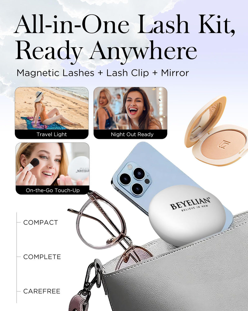 BEYELIAN soft magnetic strip adapts to lash line for comfortable all-day wear