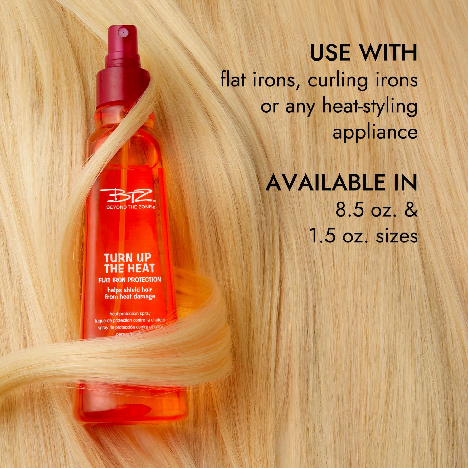 Beyond The Zone Turn Up The Heat Protection Spray creates slip for effortless heat styling.