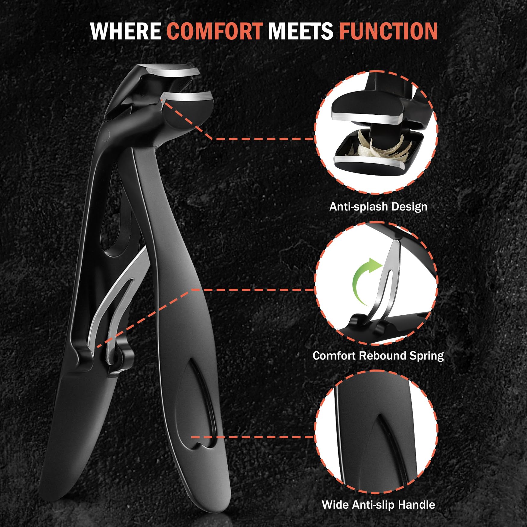 BEZOX nail clipper ergonomic handle close-up for secure grip.