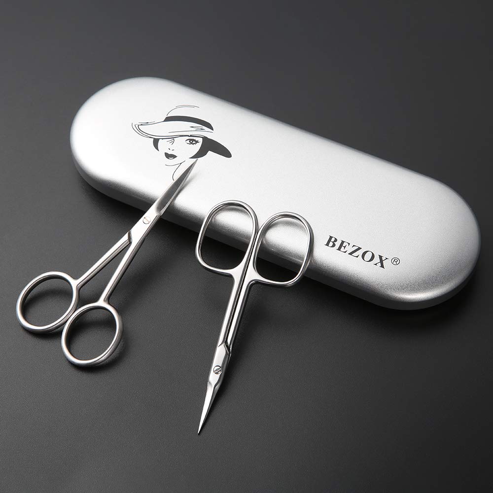 BEZOX straight blade scissors trimming beard and mustache with control.