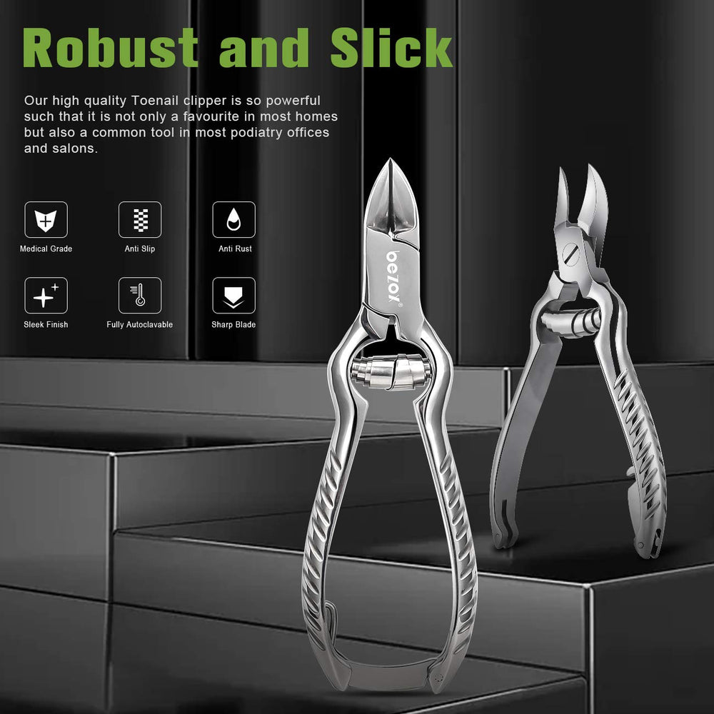 BEZOX toenail clipper close-up highlights sharp blades for clean cuts.