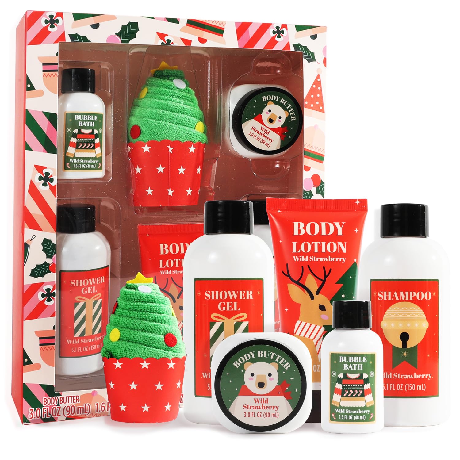 BFFLOVE Christmas Bath Gift Set packaging highlights festive presentation for convenient gifting.