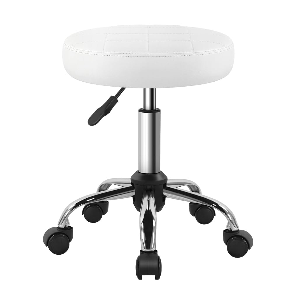 BFTOU white classic swivel stool front view for salons and home spas