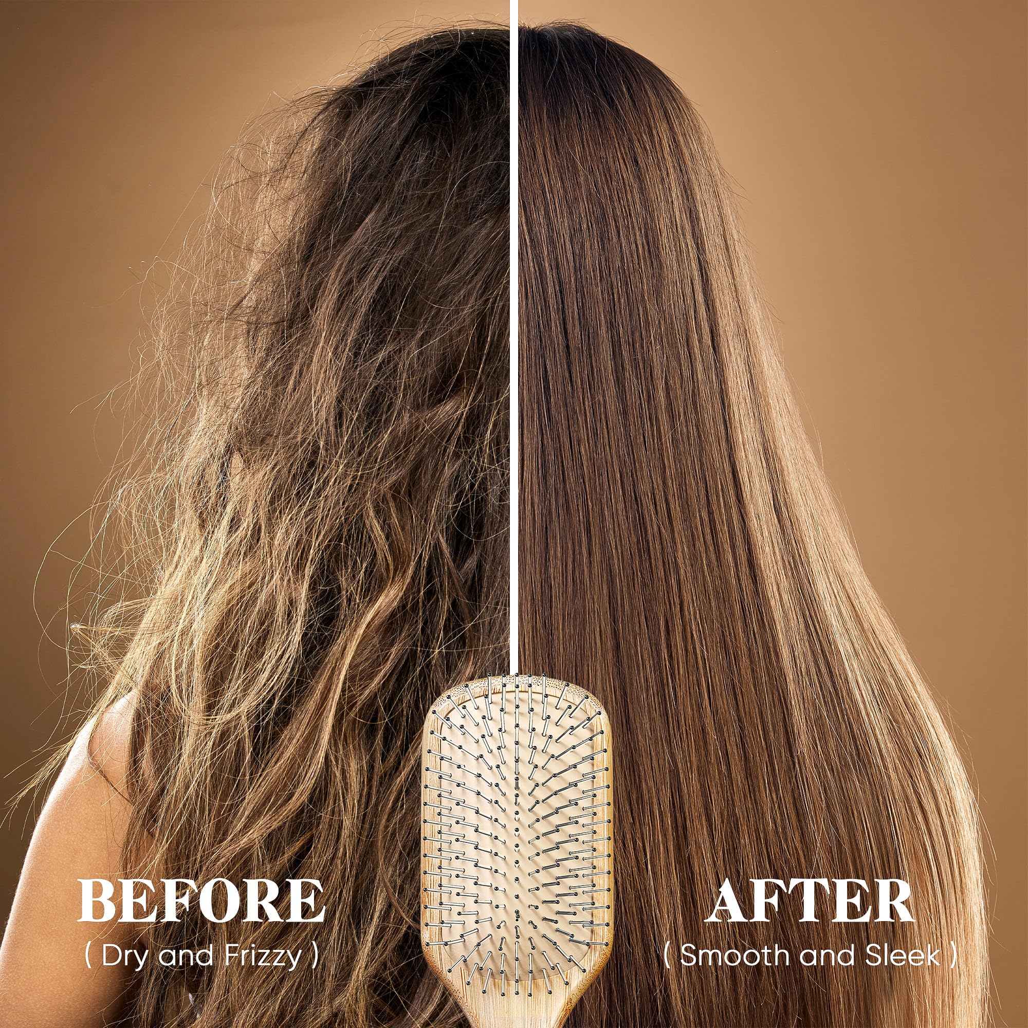 BFWood bamboo hair brush comfort grip enables effortless detangling on all hair types.