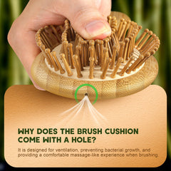 BFWood bamboo mini air cushion brush on display showing breathable design for scalp comfort.