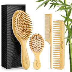 BFWood Bamboo Hair Brush Set paddle brush close-up for gentle detangling and everyday smoothing.
