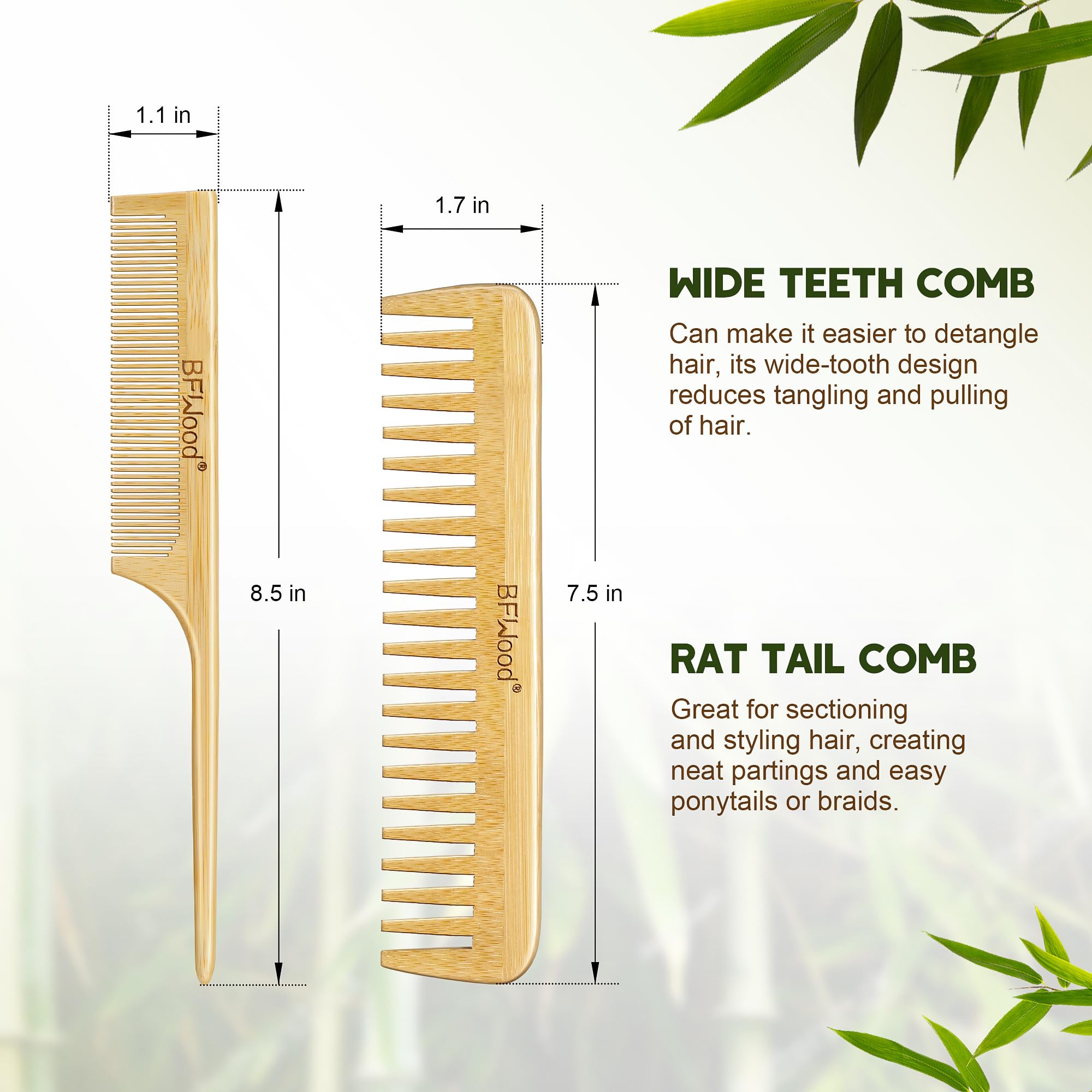 BFWood rat tail comb detailed for precise parting and styling tips.