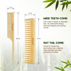 BFWood rat tail comb detailed for precise parting and styling tips.