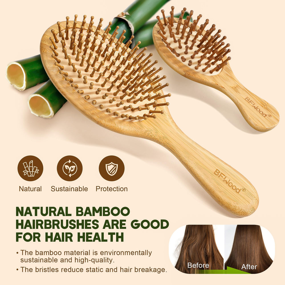 BFWood wide-tooth comb detangling thick hair with natural bamboo safely.