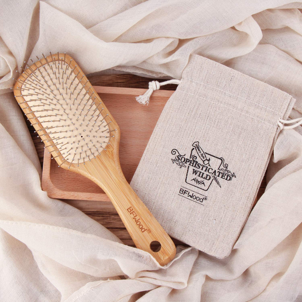 BFWood bamboo hair brush suitable for wigs, detangling without static.
