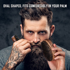 BFWood military-style beard brush showing premium design for a refined grooming ritual.
