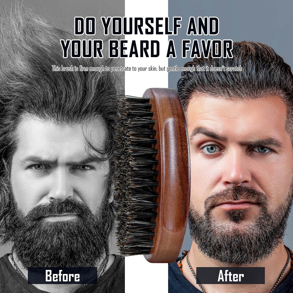 BFWood oval-handle beard brush provides comfortable palm grip during daily grooming.