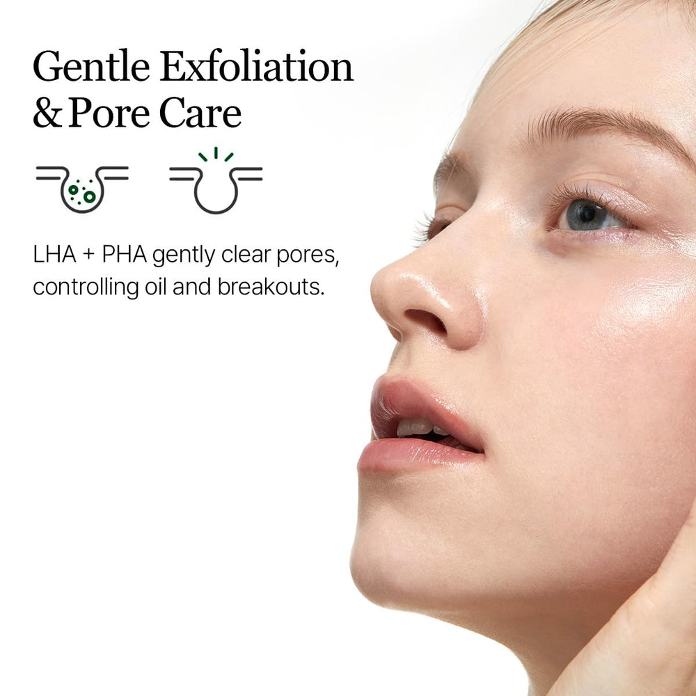 ROUND LAB BHA + LHA exfoliation feature highlighted on toner label.