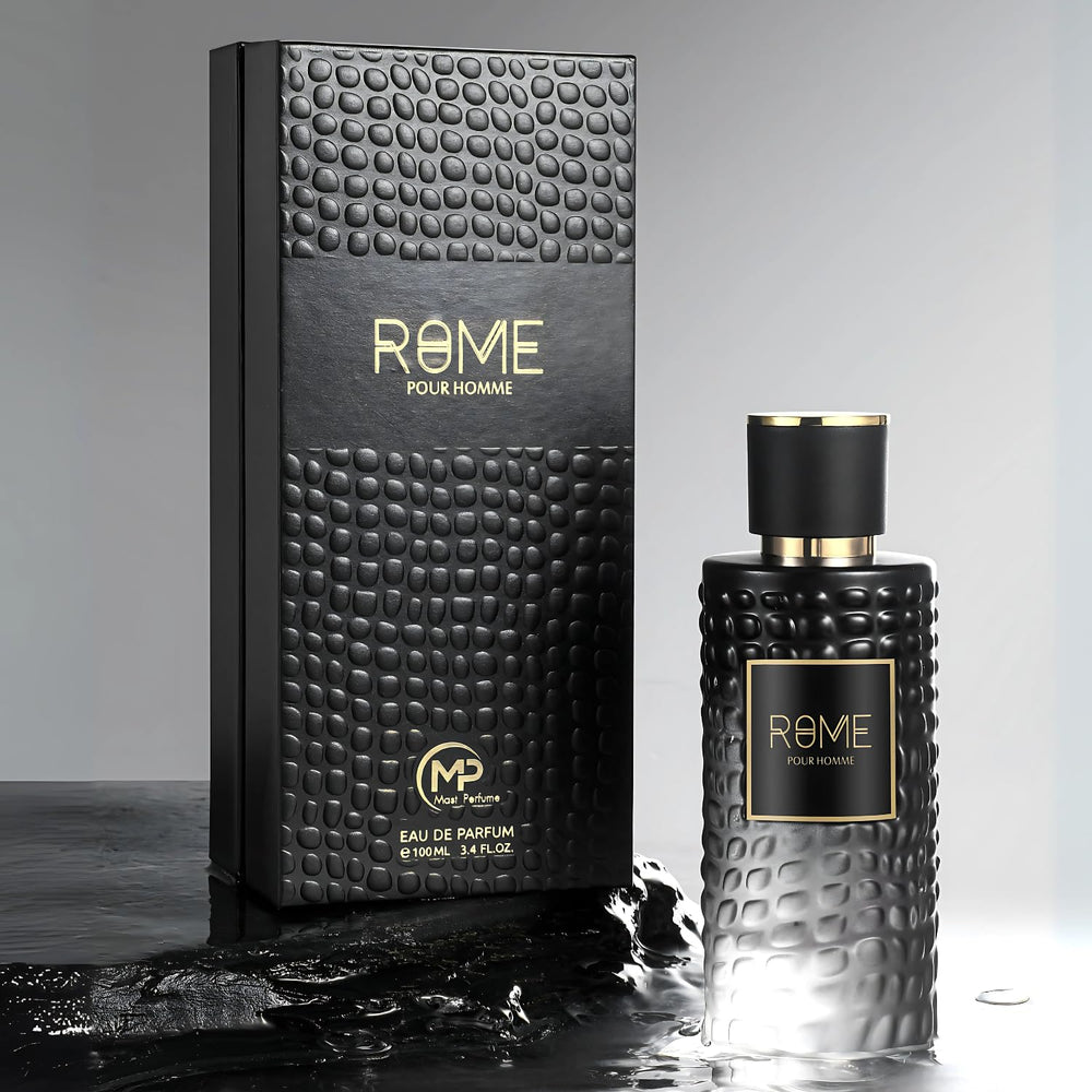 Bharara Rome Pour Homme base with cedarwood and vetiver delivers lasting masculine finish.