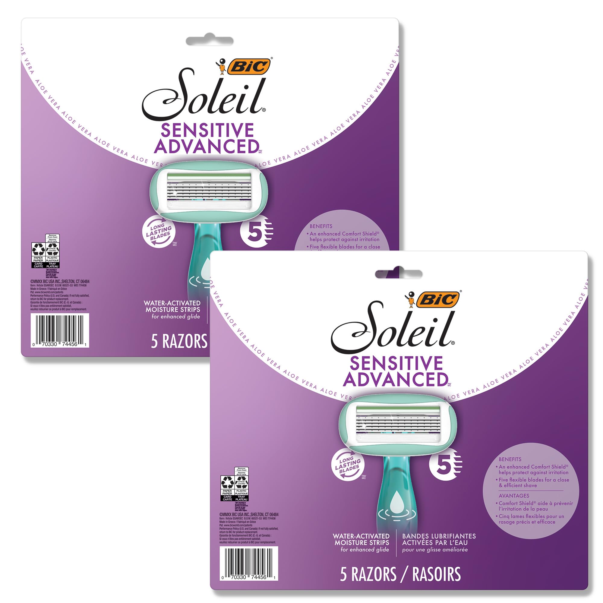 BIC Soleil 5 Sensitive razor with teal-pink handle for smooth, controlled shaving.