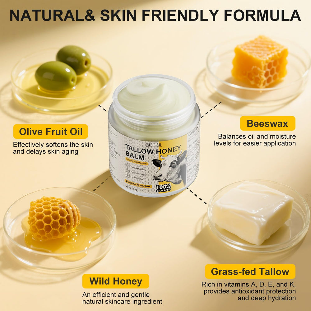 BIETCR natural ingredients label highlights beeswax and olive oil for skin conditioning.