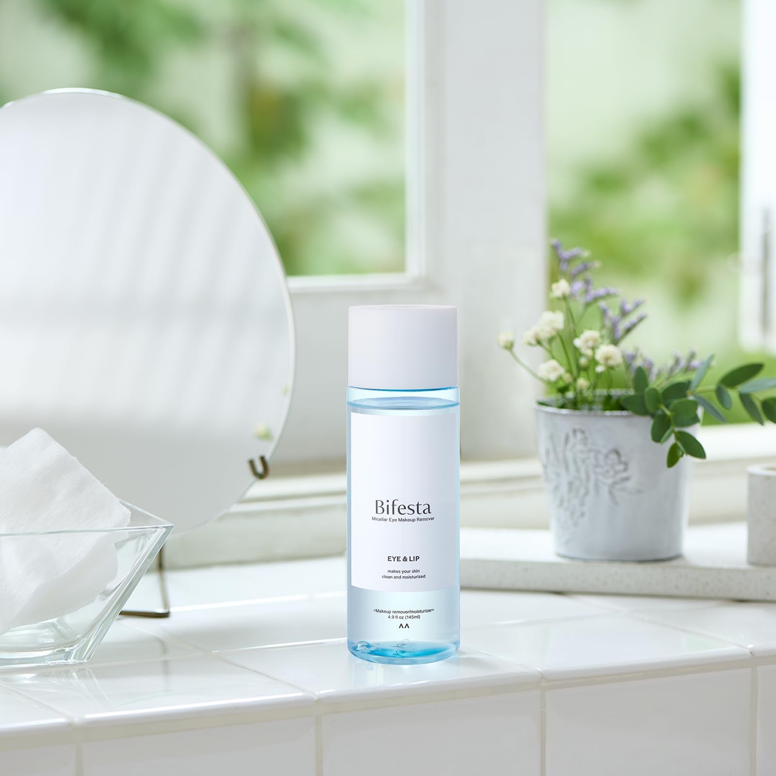 Bifesta Eye & Lip Micellar Remover non-greasy texture shown on skin without residue.