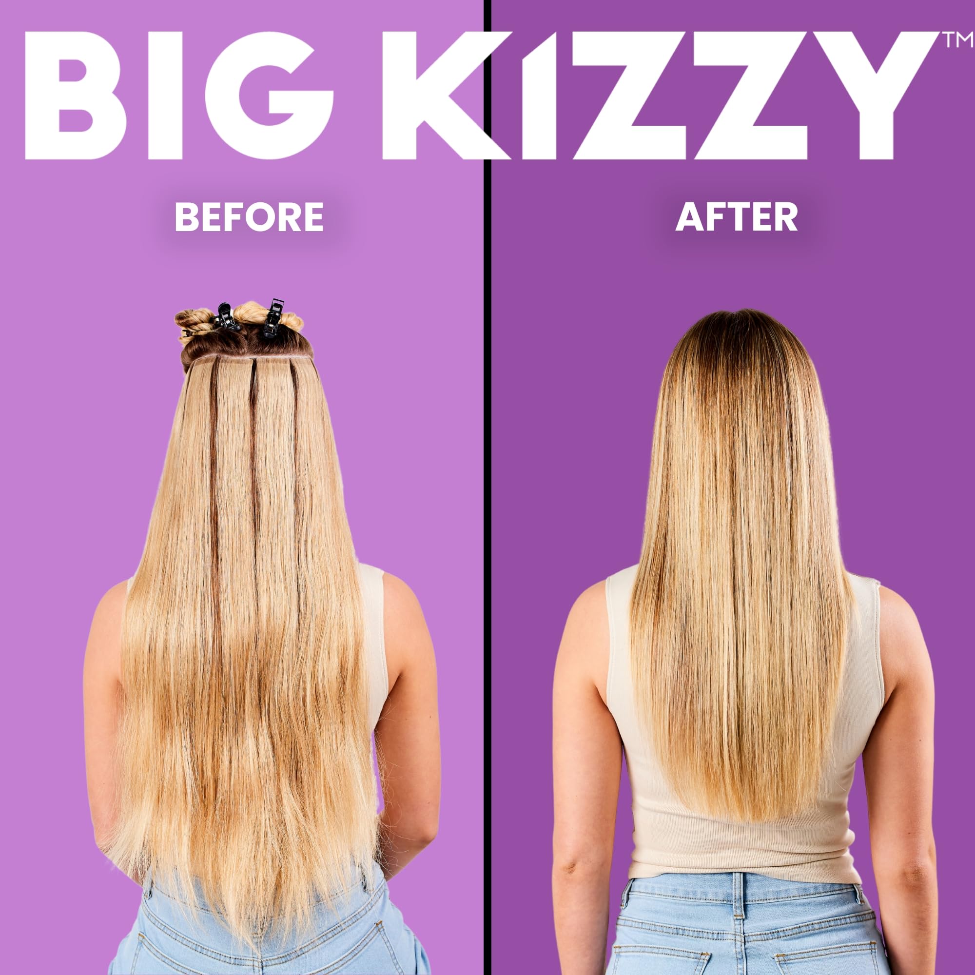 Big Kizzy Tape-In Extensions removal setup demonstrates safe tab separation