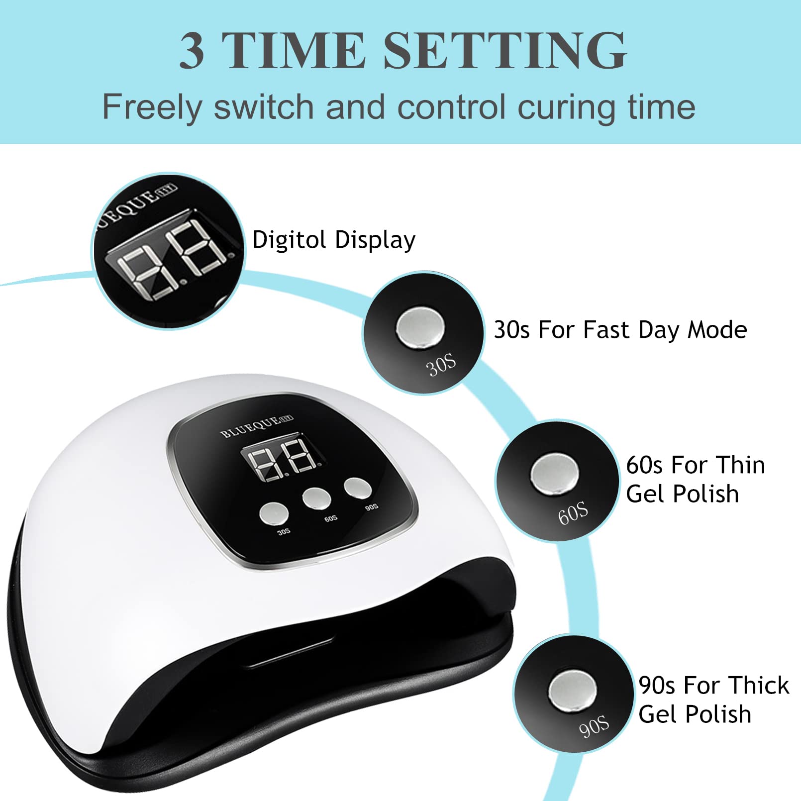 BigBear UV light nail lamp shows 30 60 90 second settings