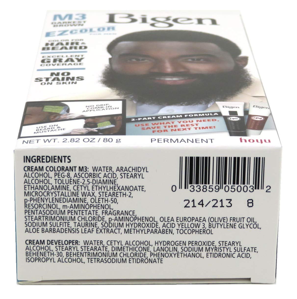 Beard application with Bigen EZ Color for Men Darkest Brown Kit showing even coverage