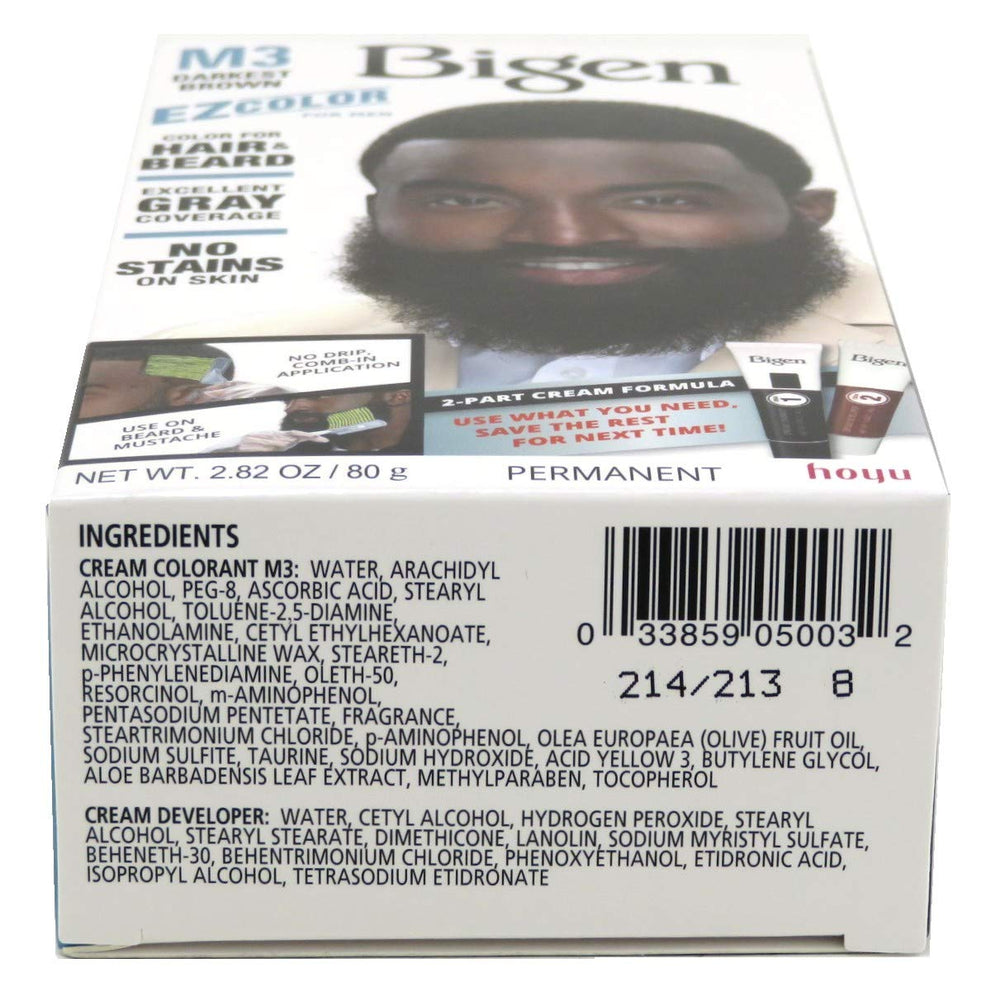 Beard application with Bigen EZ Color for Men Darkest Brown Kit showing even coverage