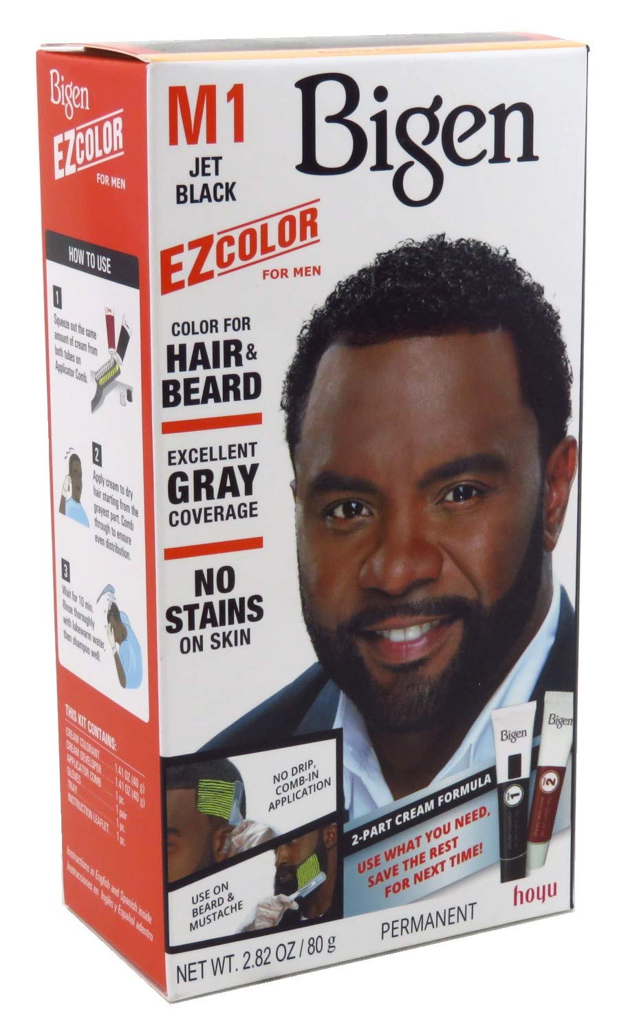 Bigen Ez Color for Men Jet Black Kit pack shot demonstrating an easy at-home color kit