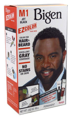 Bigen Ez Color for Men Jet Black Kit pack shot demonstrating an easy at-home color kit