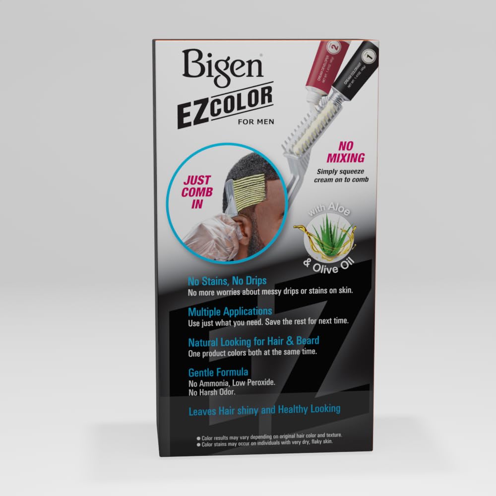 Model shows Bigen M5 EZ Color Medium Brown natural shade result on hair.