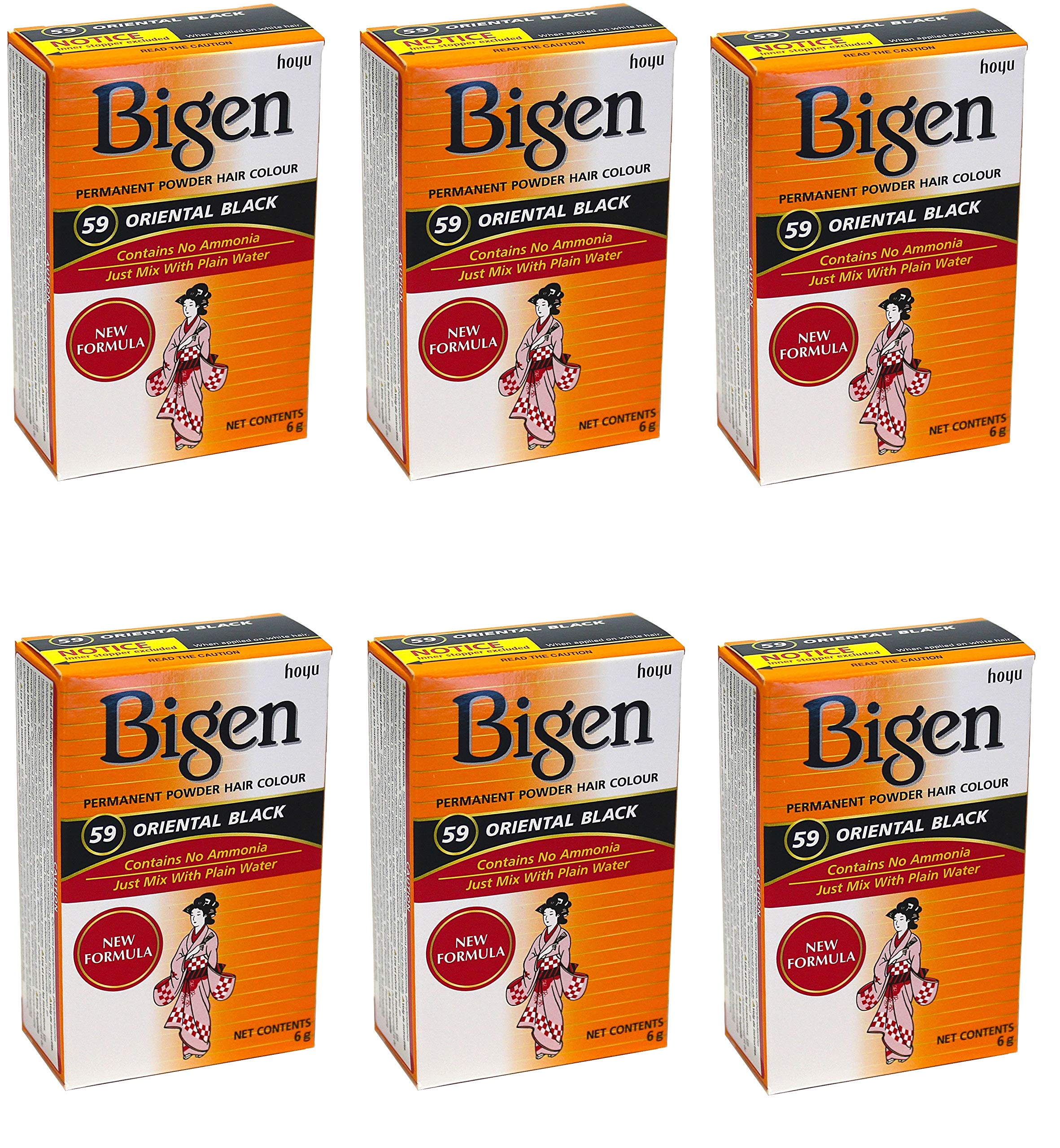 Bigen permanent powder hair color 59 Oriental Black pack of six prepares vibrant, natural-looking gray coverage.