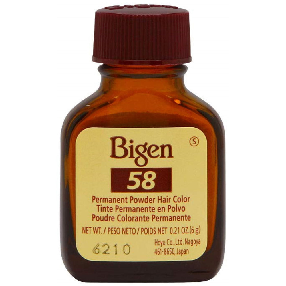 Bigen Powder Hair Color 58 color-swatch suggests even coverage with true-to-life hue.