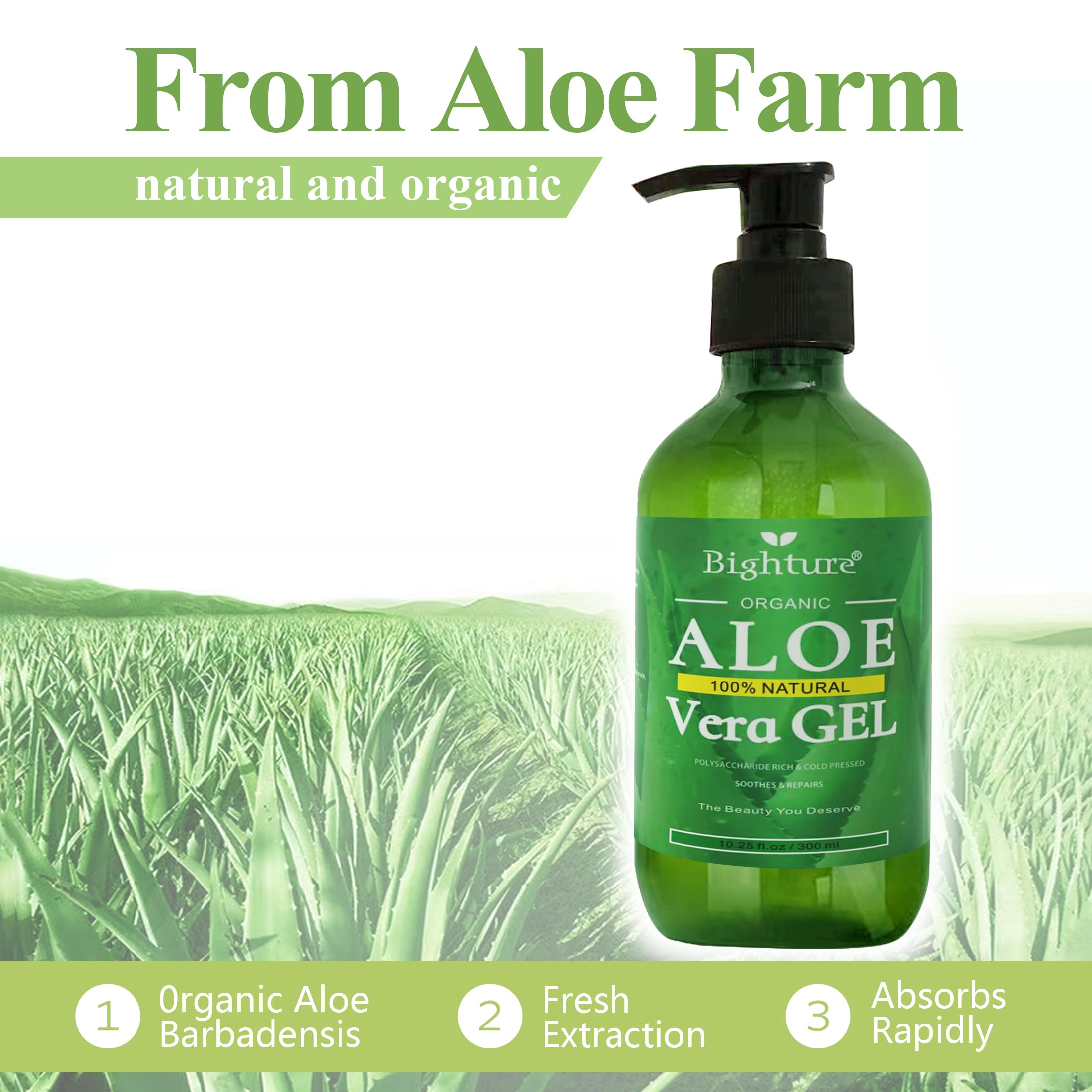 BIGHTURE Aloe Vera Gel on hair for shine and smoothness.